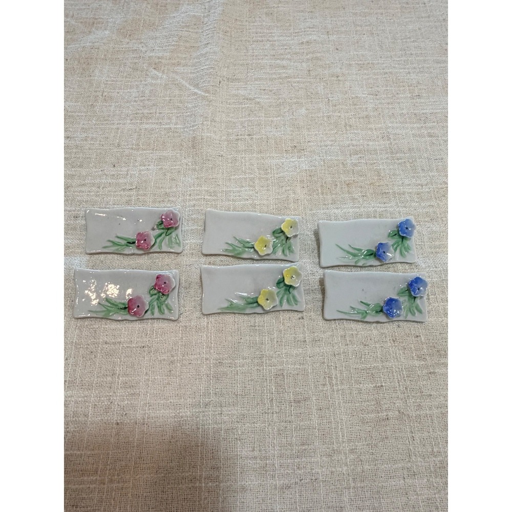 Vintage Japanese Ceramic Chopstick Rests Set of 6 Hand Painted Floral Hashioki